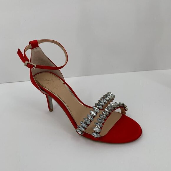 Jewel Badgley Mischka Melania red satin rhinestone crystal sandal heel new 5.5 - Picture 4 of 9